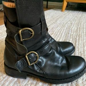 Fiorentini Baker Black Moto Leather Italian Boots 37 1/2 37.5